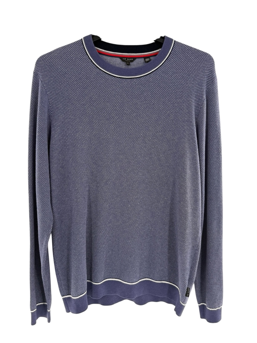 Ted Baker Sweater Mens 2XL Blue Geometric Knit Crewneck Lightweight Pullover